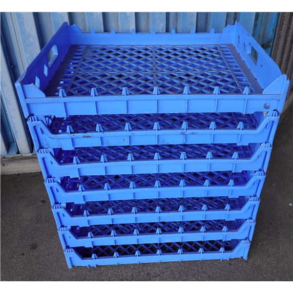Qty 7 Love's Bakery Blue Plastic Stacking Bread Trays 22" x 25"