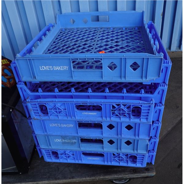 Qty 6 Love's Bakery Blue Plastic Stacking Bread Trays 22" x 25"