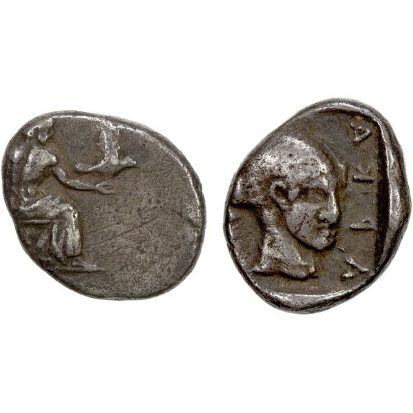 ARCADIAN LEAGUE: Tegea, ca. 460-450 BC, AR hemidrachm (2.82g), Fine