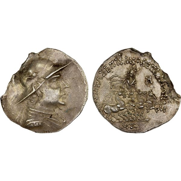 BACTRIA: Plato Epiphanes, ca. 145-140 BC, AR tetradrachm (15.75g), Choice XF