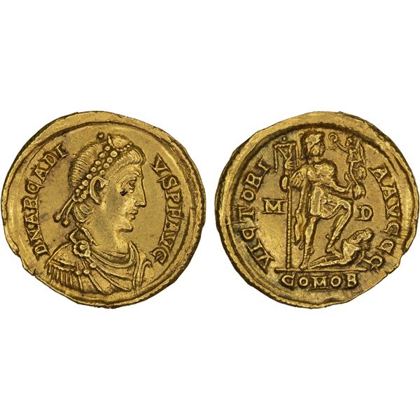 ROMAN EMPIRE: Arcadius, 383-408 AD, AV solidus (4.40g), Mediolanum, 395-402 AD, XF