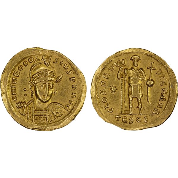 ROMAN EMPIRE: Theodosius II, 402-450 AD, AV solidus (4.29g), Thessalonica, Choice VF