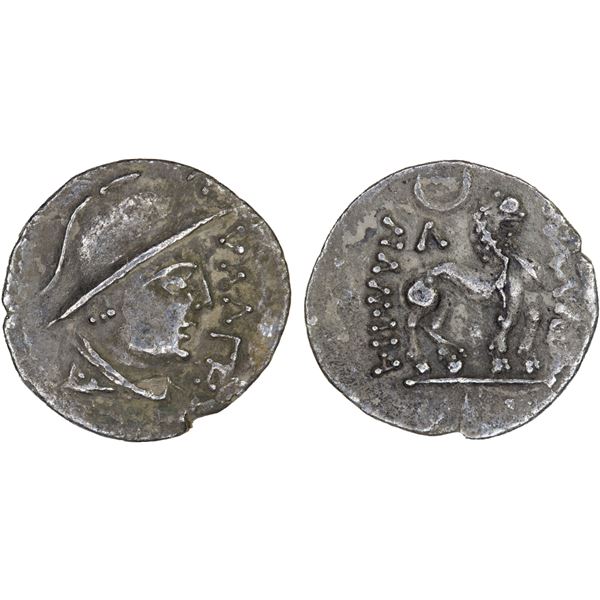 YUEH CHI: Pulages, 1st century BC, AR obol (0.66g), XF