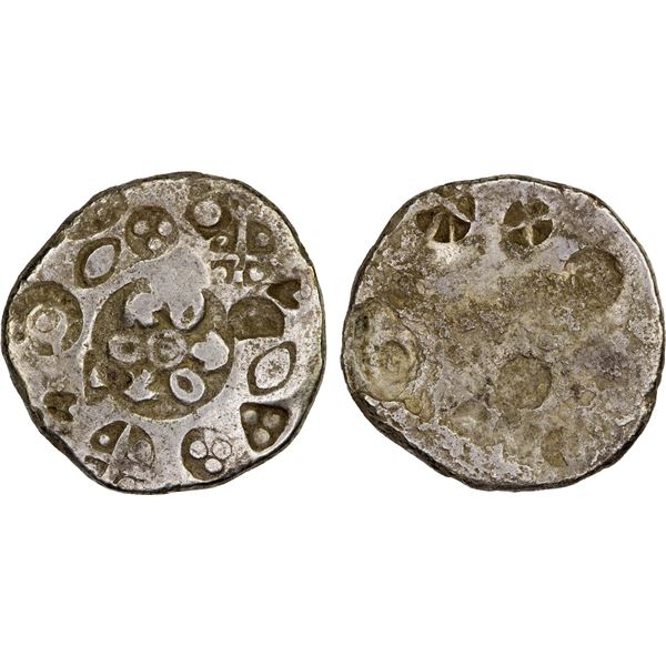 MAGADHA: Punchmarked, ca. 600-550 BC, AR 1/2 shatamana (5.03g), F-VF