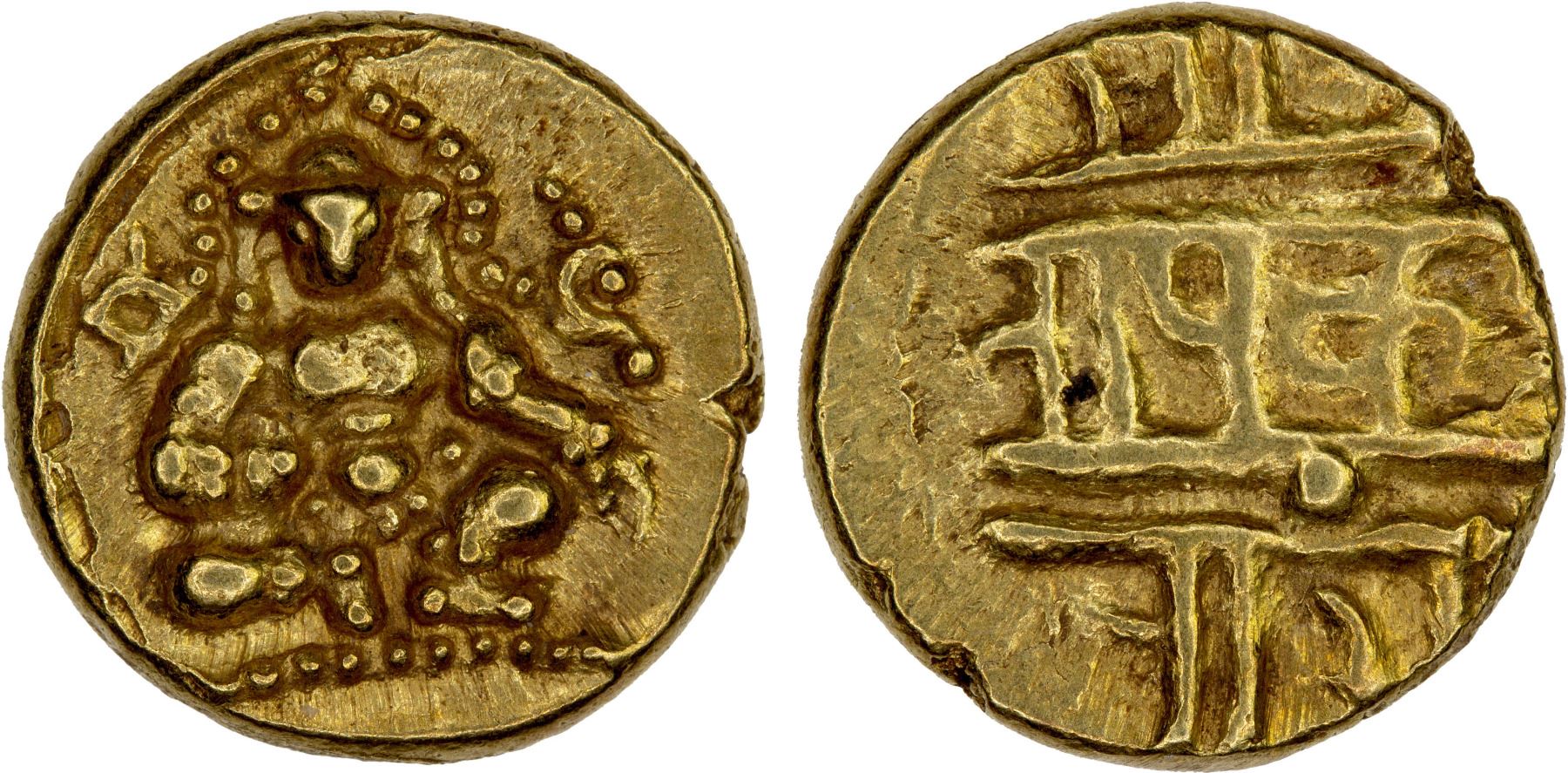 VIJAYANAGAR: Krishna Devaraya, 1509-1529, AV 1/2 pagoda (1.66g), XF-AU ...