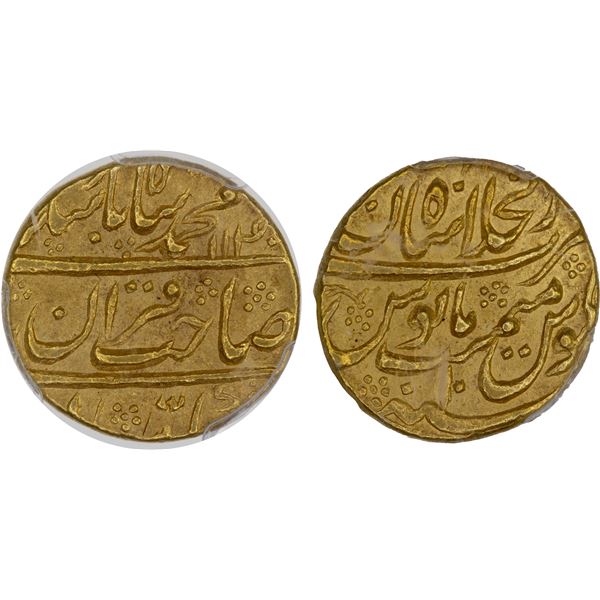 MUGHAL: Muhammad Shah, 1719-1748, AV mohur, Shahjahanabad (Delhi), AH1140 year 10, PCGS AU58