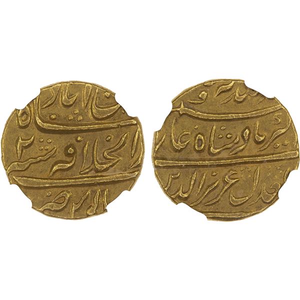 MUGHAL: Ahmad Shah Bahadur, 1748-1754, AV mohur, Shahjahanabad (Delhi), year 2, NGC AU55