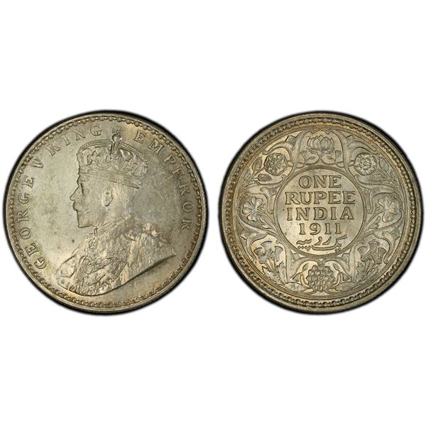 BRITISH INDIA: George V, 1910-1936, AR rupee, 1911(c), PCGS MS63