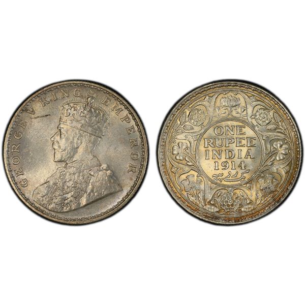 BRITISH INDIA: George V, 1910-1936, AR rupee, 1914(b), PCGS MS64