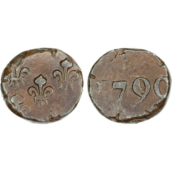 FRENCH INDIA: AE biche (6.84g), Mahé, 1790, VF