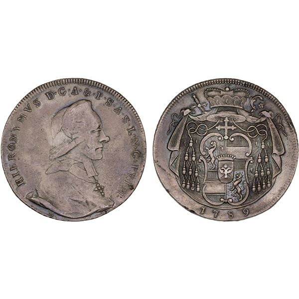 AUSTRIA: SALZBURG: Hieronymus von Colloredo, 1772-1803, AR thaler, 1789, VF-XF