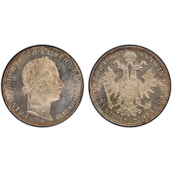 AUSTRIA: Franz Joseph I, 1848-1916, AR vereinsthaler, 1858-A, PCGS MS64
