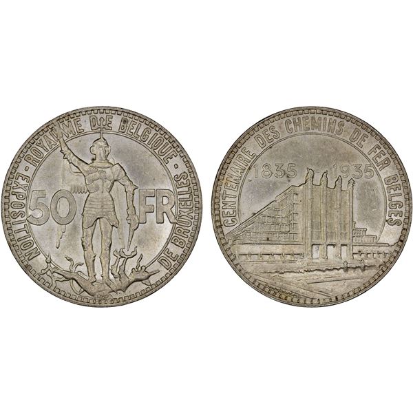 BELGIUM: Leopold III, 1934-1950, AR 50 francs, 1935, AU