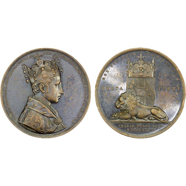 BOHEMIA: Ferdinand I, 1835-1848, AE coronation medal (56.52g), 1836, XF-AU