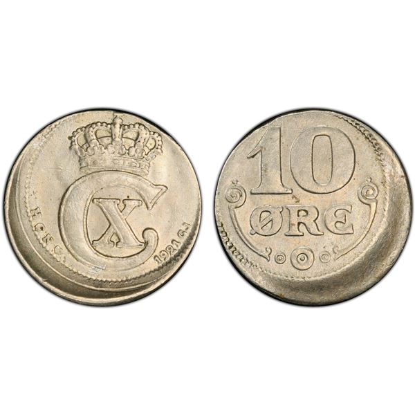 DENMARK: Christian X, 1912-1947, 10 øre, 1921, PCGS AU55