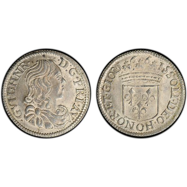 FRANCE: ORANGE: Guillaume-Henri de Nassau, First Reign, 1650-1673, AR 1/12 ecu, 1661, PCGS MS62