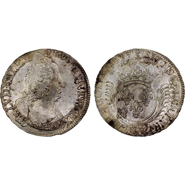 FRANCE: Louis XIV, 1643-1715, AR ecu, XF