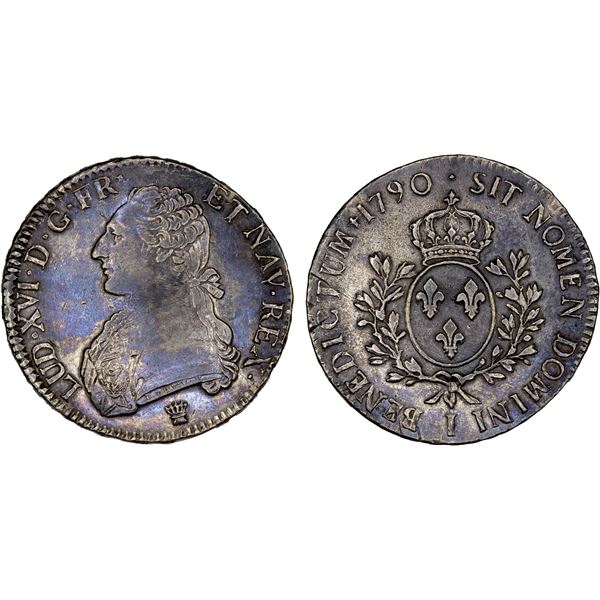 FRANCE: Louis XVI, 1774-1792, AR ecu, 1790-I, XF