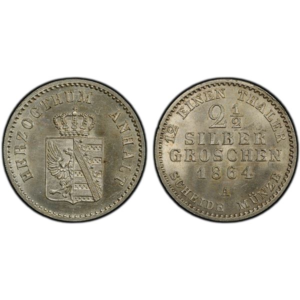 ANHALT-DESSAU: Leopold Friedrich IV, 1817-1871, AR 2½ groschen, 1864-A, PCGS MS64