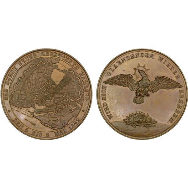 HAMBURG: AE medal (42.16g), 1842, AU