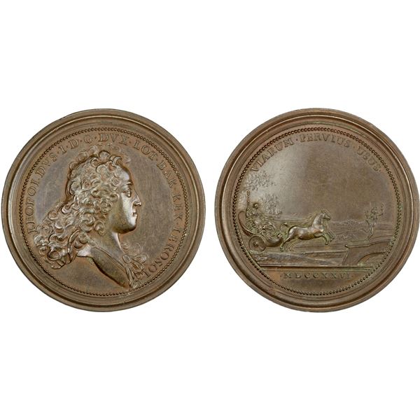 LORRAINE: Leopold I, as Duke, 1690-1729, AE medal (60.70g), 1726, XF