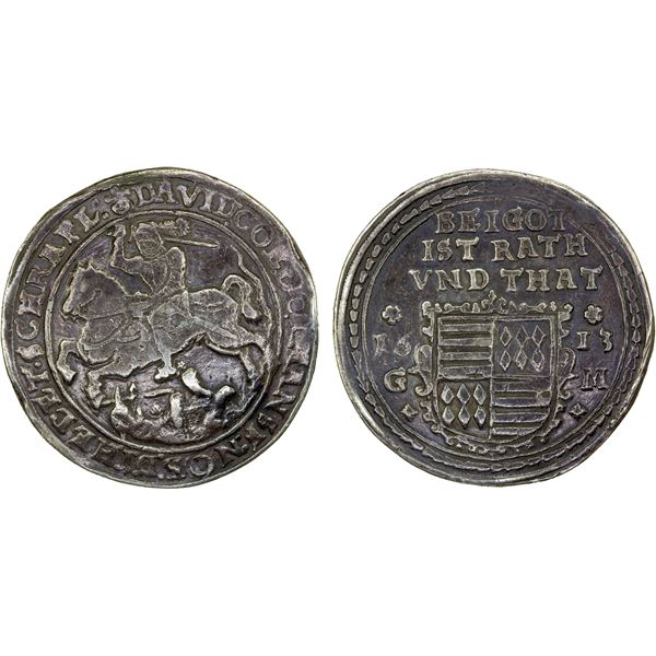 MANSFELD-HINTERORT: David, 1593-1628, AR thaler (28.72g), 1613, VF