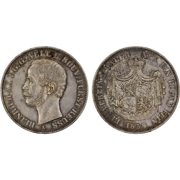REUSS-OBERGREIZ: Heinrich XX, 1836-1859, AR thaler, 1858-A, XF