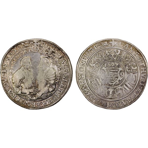 SAXE-COBURG-EISENACH: Johann Casimir & Johann Ernst, 1572-1633, AR thaler (28.67g), 1607, Fine