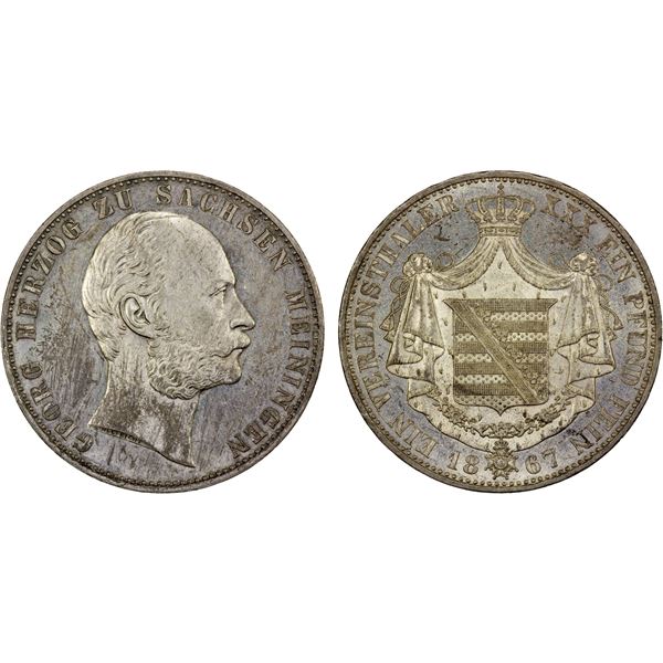 SAXE-MEININGEN: Georg II, 1866-1914, AR thaler, 1867, AU