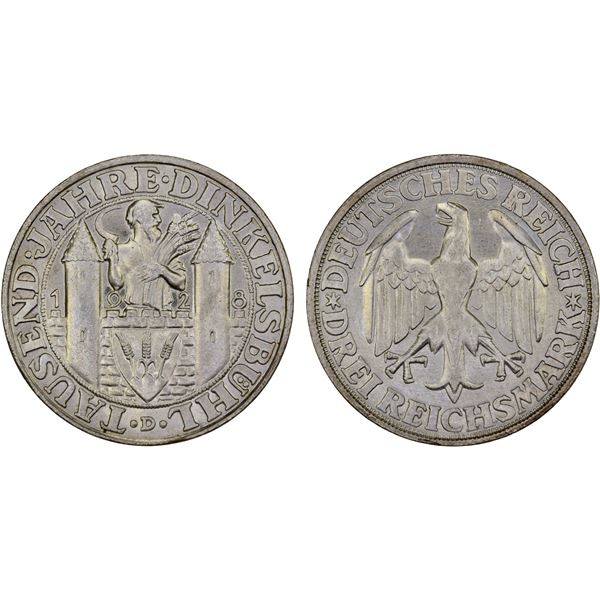 GERMANY: Weimar Republic, AR 3 reichsmark, 1928-D, UNC