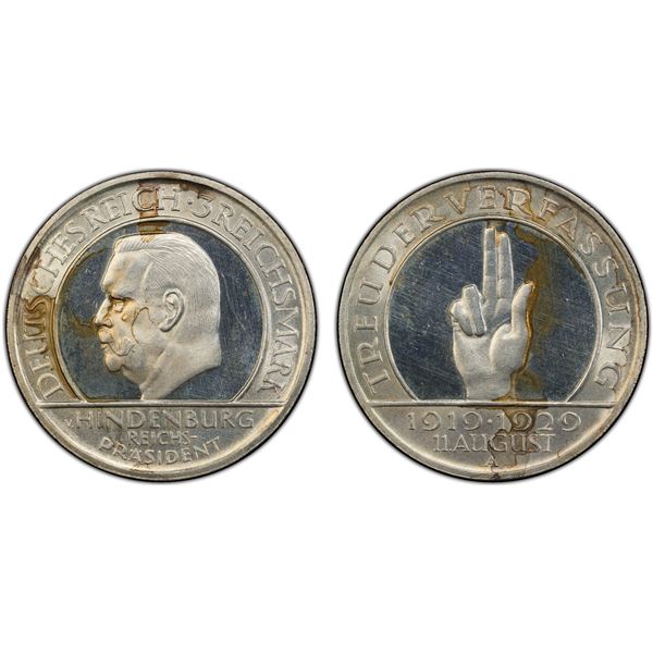 GERMANY: Weimar Republic, AR 3 reichsmark, Berlin, 1929-A, PCGS Proof 62 CAM