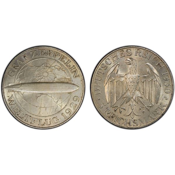 GERMANY: Weimar Republic, AR 5 reichsmark, Berlin, 1930-A, PCGS MS63