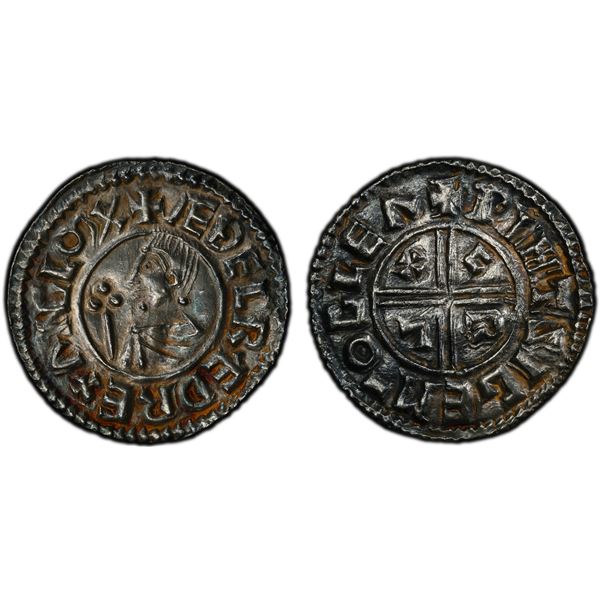 ENGLAND: Æthelred II, 978-1016, AR penny, PCGS AU55