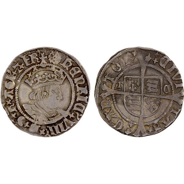 ENGLAND: Henry VIII, 1509-1547, AR halfgroat (1.27g), Canterbury, VF
