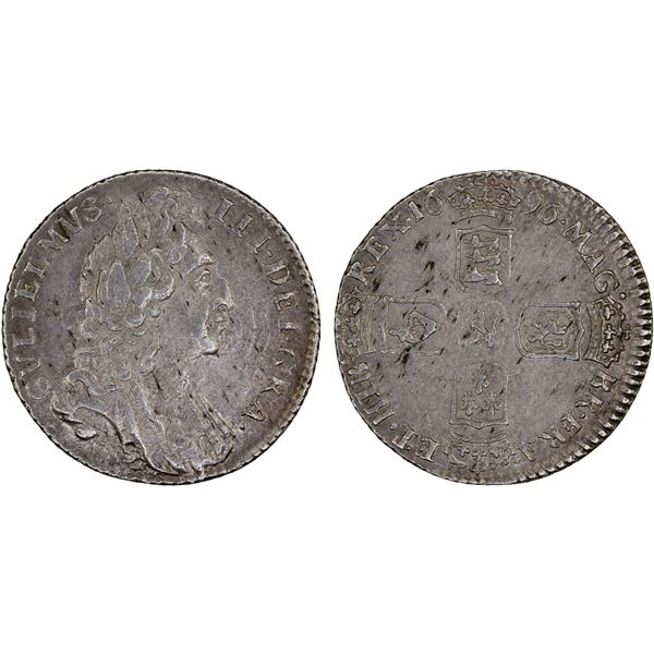 ENGLAND: William III, 1694-1702, AR 6 pence, 1696, AU
