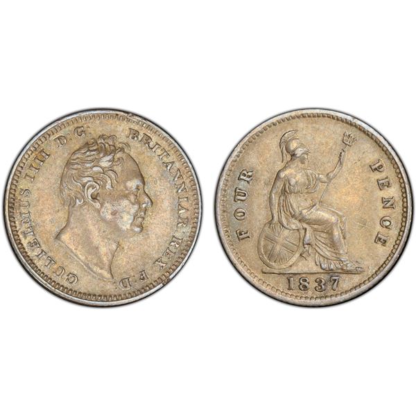 GREAT BRITAIN: William IV, 1830-1837, AR 4 pence, 1837, PCGS AU53