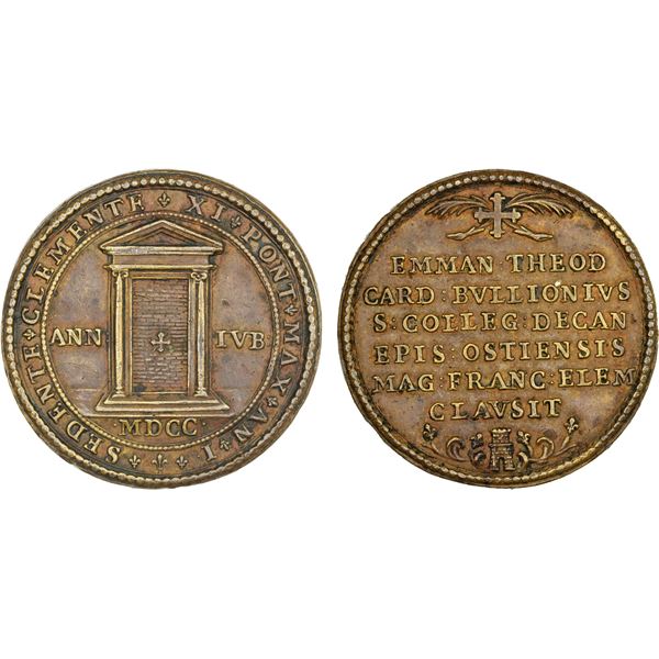 PAPAL STATES: Clement XI, 1700-1721, AE medal (20.41g), 1700, XF