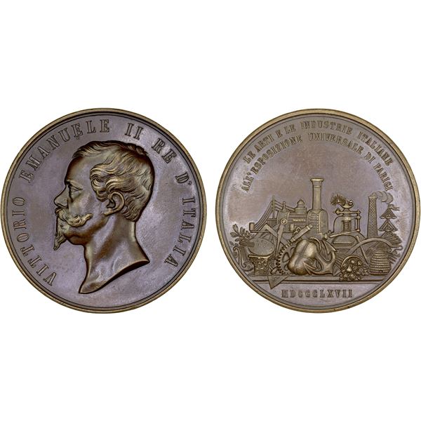 ITALY: Vittorio Emmanuele II, 1861-1878, AE medal, 1867, AU