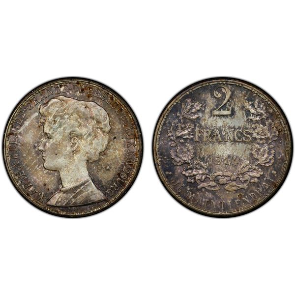 LUXEMBOURG: Marie-Adelaïde, 1912-1919, AR 2 francs, 1914, PCGS Specimen 66