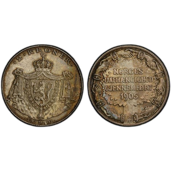 NORWAY: Haakon VII, 1905-1957, AR 2 kroner, 1906, PCGS MS65