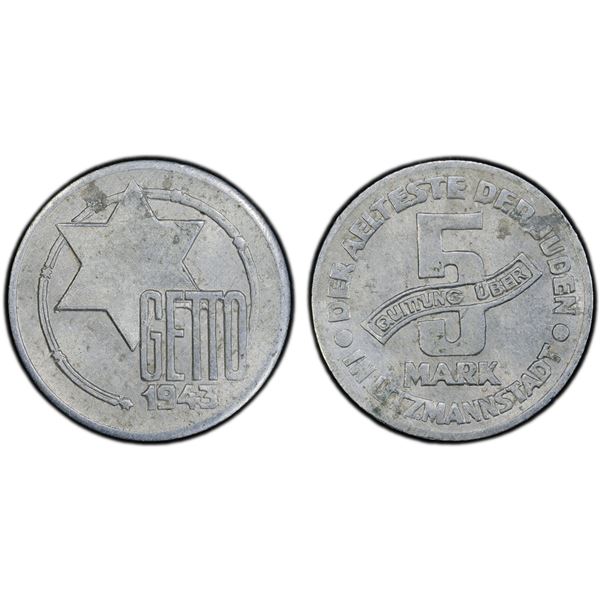 POLAND: LODZ: Litzmannstadt Ghetto, 5 mark, 1943, PCGS MS62