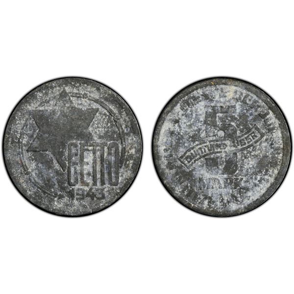 POLAND: LODZ: Litzmannstadt Ghetto, 5 mark, 1943, PCGS XF details