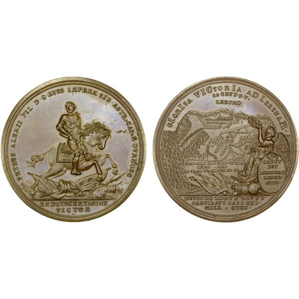 RUSSIA: EMPIRE: Peter I, the Great, 1682-1721, AE medal (41.83g), 1708, AU