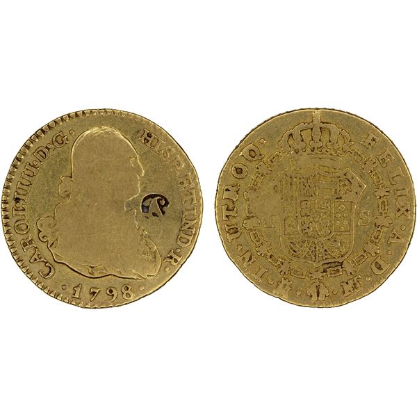 SPAIN: Carlos IV, 1788-1808, AV escudo (3.23g), Madrid, 1798, Fine