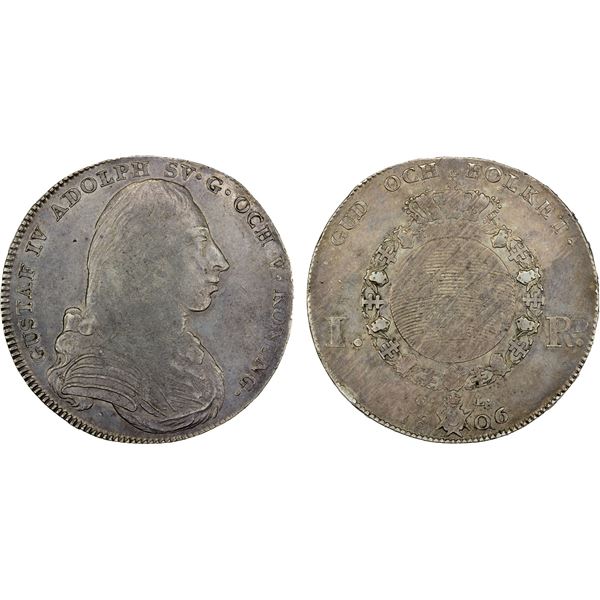 SWEDEN: Gustav IV Adolf, 1792-1809, AR riksdaler, 1806, XF