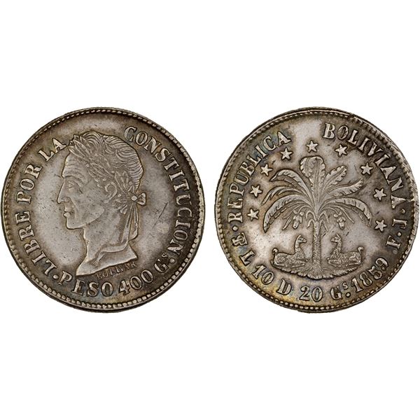 BOLIVIA: Republic, AR 8 soles, Potosi, 1859-FJ, XF