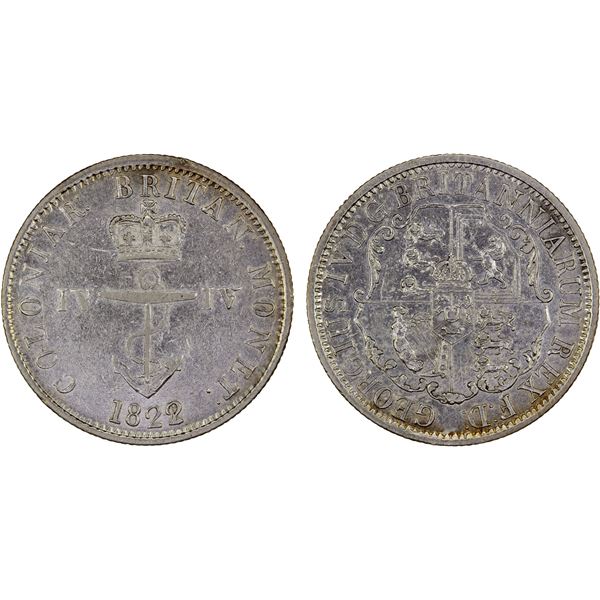 BRITISH WEST INDIES: George IV, 1820-1830, AR 1/4 dollar, 1822/1, XF