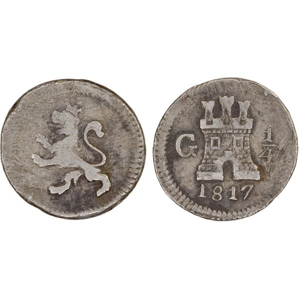GUATEMALA: Fernando VII, 1808-1821, AR 1/4 real, 1817-G, F-VF