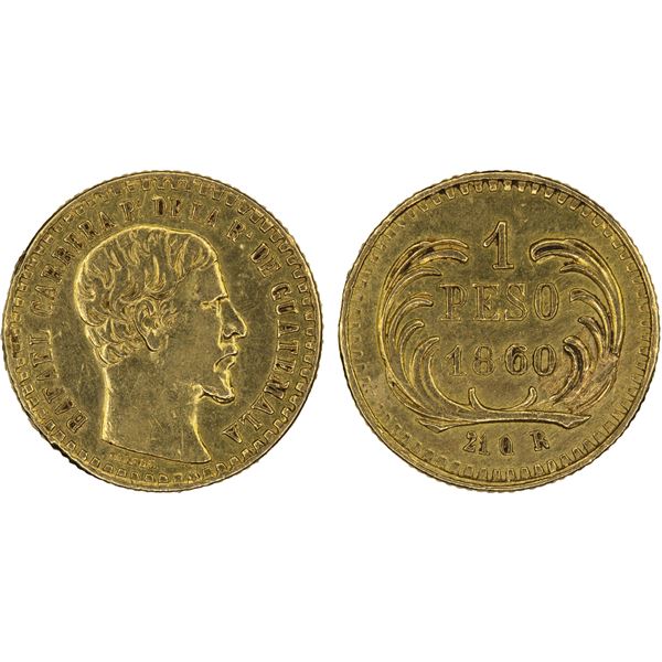 GUATEMALA: Republic, AV peso, 1860, XF-AU