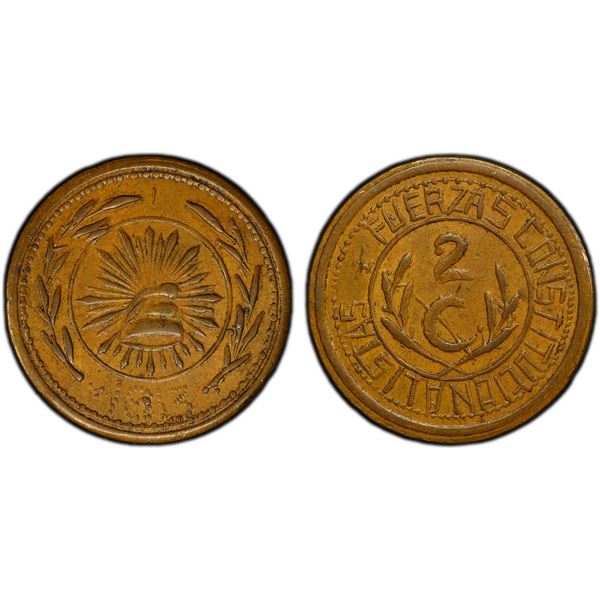 MEXICO: Revolutionary Issue, AE 2 centavos, Hidalgo del Parral, Chihuahua, 1913, PCGS AU58